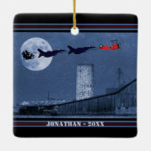 Persoonlijke kerstman, F16 Jet, Red Biplane Kerstm Keramisch Ornament (Achterkant)