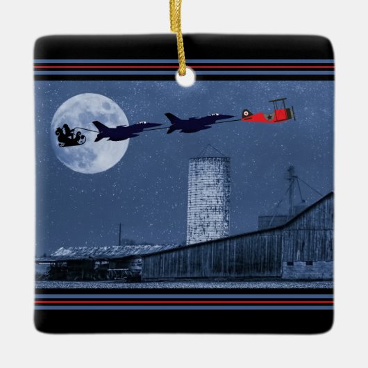 Persoonlijke kerstman, F16 Jet, Red Biplane Kerstm Keramisch Ornament (Voorkant)