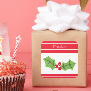 Persoonlijke kerstman Holly & Berries Square Stic Vierkante Sticker