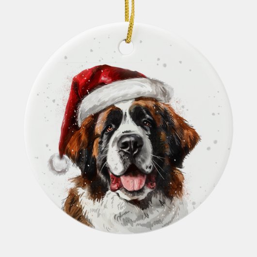 Persoonlijke Kerstman-Hond Saint Bernard Keramisch Ornament (Voorkant)
