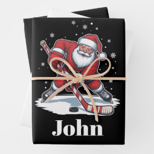 Persoonlijke Kerstman IJshockey Kerst Sport Inpakpapier Vel