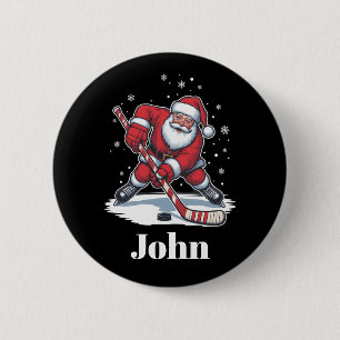 Persoonlijke Kerstman IJshockey Kerst Sport Ronde Button 5,7 Cm