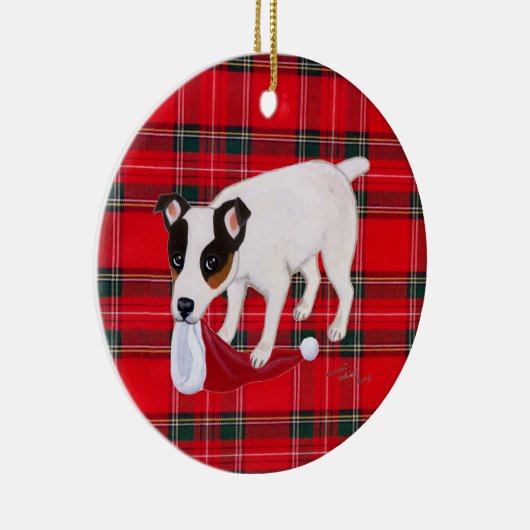 Persoonlijke kerstman Jack Russell Terrier Tartan Keramisch Ornament (Rechts)