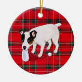 Persoonlijke kerstman Jack Russell Terrier Tartan Keramisch Ornament (Voorkant)