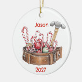 Persoonlijke Kerstman Kerst Tool Riem Keramisch Ornament (Links)