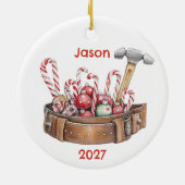 Persoonlijke Kerstman Kerst Tool Riem Keramisch Ornament (Achterkant)