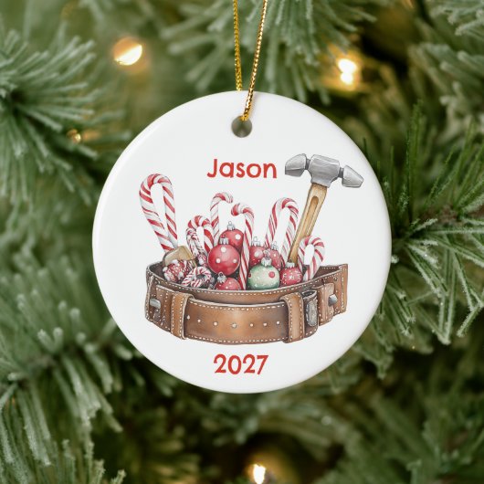 Persoonlijke Kerstman Kerst Tool Riem Keramisch Ornament (Boom)