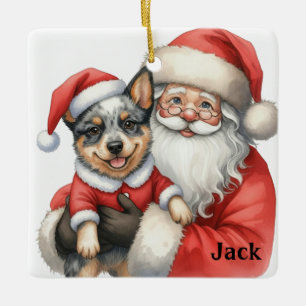 Persoonlijke Kerstman met Australian Cattle Dog Keramisch Ornament
