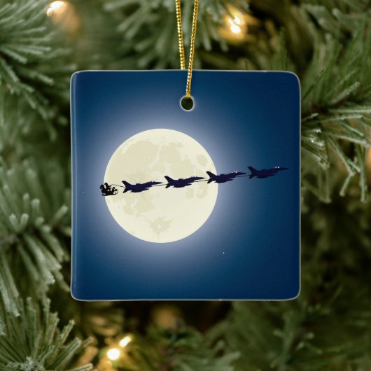 Persoonlijke Kerstman met F-16 Jets Militaire Kers Keramisch Ornament (Boom)