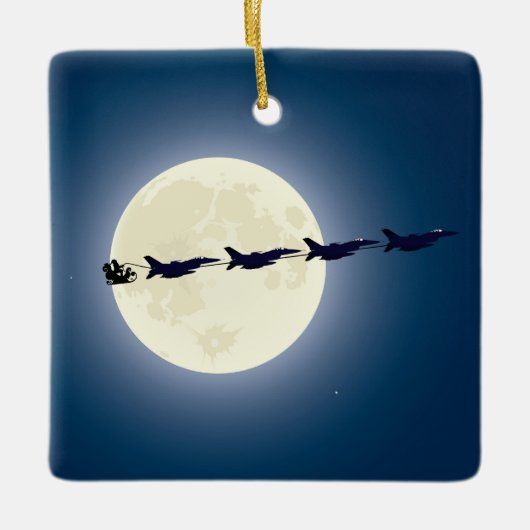 Persoonlijke Kerstman met F-16 Jets Militaire Kers Keramisch Ornament (Voorkant)