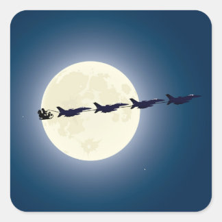 Persoonlijke Kerstman met F-16 Jets Militaire Kers Vierkante Sticker