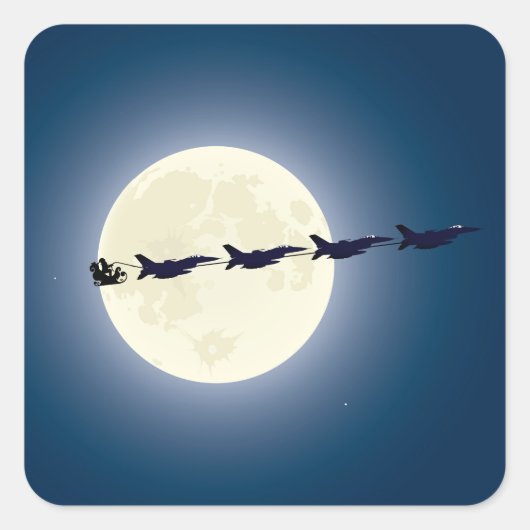 Persoonlijke Kerstman met F-16 Jets Militaire Kers Vierkante Sticker (Voorkant)