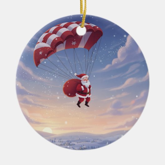 Persoonlijke Kerstman met parachutesprong Keramisch Ornament (Voorkant)