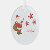 Persoonlijke kerstman met sterren glas ornament (Voorkant links)