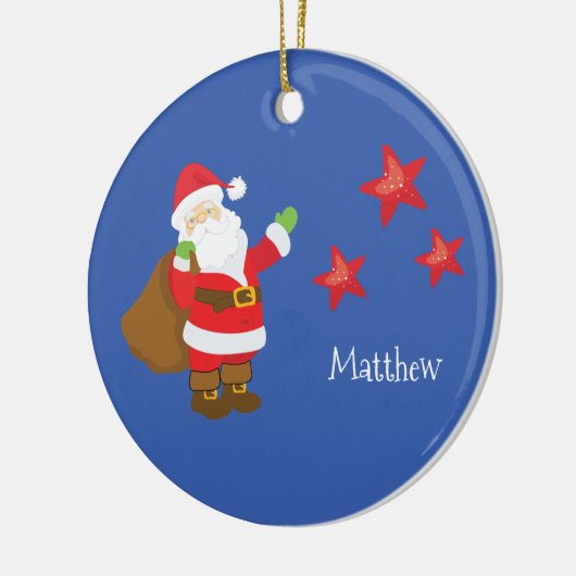 Persoonlijke kerstman met sterren keramisch ornament (Links)