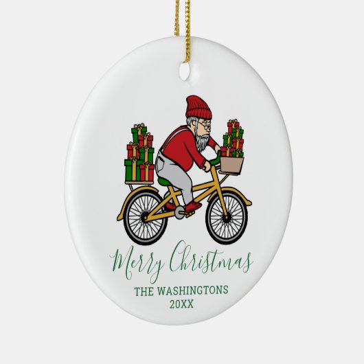 Persoonlijke kerstman met wielrennen keramisch ornament (Rechts)