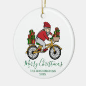 Persoonlijke kerstman met wielrennen keramisch ornament (Links)