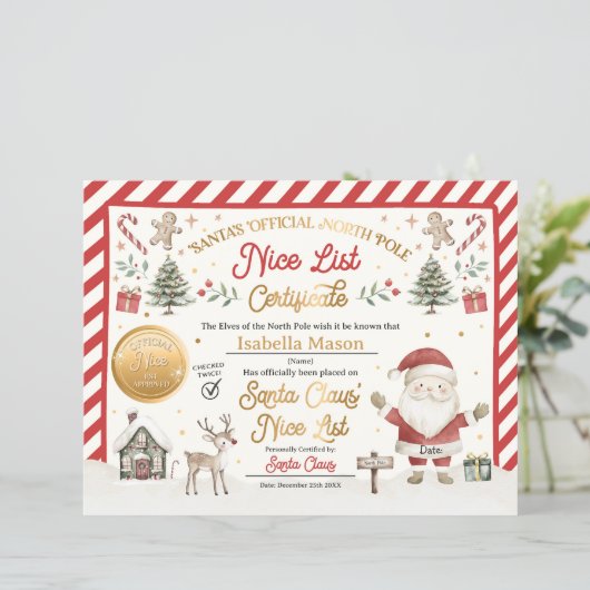 Persoonlijke Kerstman Officiële Nice List Certific (Staand voorkant)