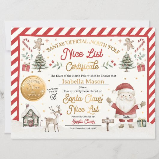Persoonlijke Kerstman Officiële Nice List Certific (Voorkant)