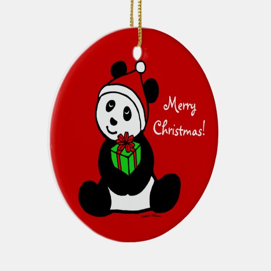 Persoonlijke kerstman Panda Santa Hat Keramisch Ornament (Rechts)