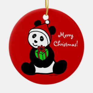 Persoonlijke kerstman Panda Santa Hat Keramisch Ornament