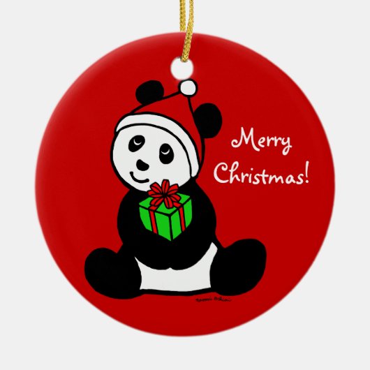 Persoonlijke kerstman Panda Santa Hat Keramisch Ornament (Voorkant)