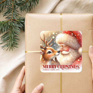 Persoonlijke Kerstman Rudolph Kerstcadeau Tag Stic Vierkante Sticker