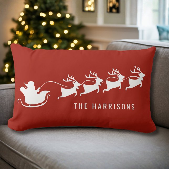Persoonlijke Kerstman Slede Kerstmis Kussen (Personalized Santa Sleigh Christmas Lumbar Pillow
)
