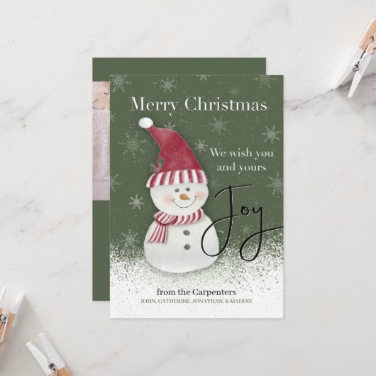 Persoonlijke Kerstman Sneeuwpop Kaart (Voorkant / Achterkant in situ)
