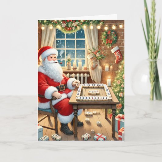 Persoonlijke Kerstman speelt Mahjong Kerstmis Kaart (Voorkant)