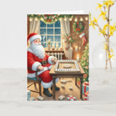 Persoonlijke Kerstman speelt Mahjong Kerstmis Kaart (Gele Bloem)