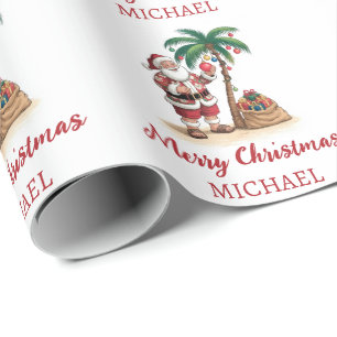 Persoonlijke Kerstman Strand Tropisch Hawaiaans Pa Cadeaupapier