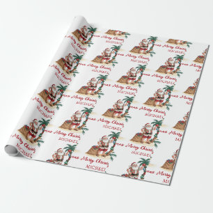 Persoonlijke Kerstman Strand Tropisch Hawaiaans Pa Cadeaupapier