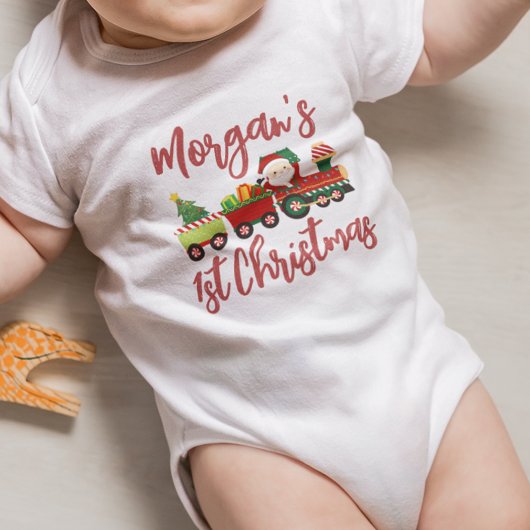 Persoonlijke Kerstman Trein Baby's Eerste Kerstmis Romper