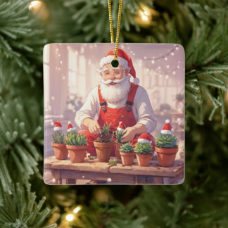 Persoonlijke Kerstman Tuinier Succulent Kerstmis Keramisch Ornament