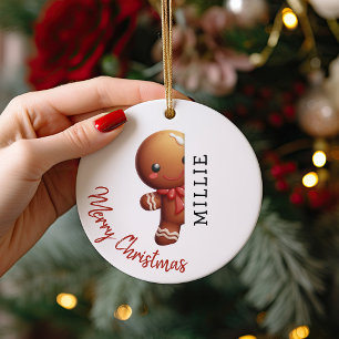 Persoonlijke kerstman van gemberkoek voor kinderen keramisch ornament
