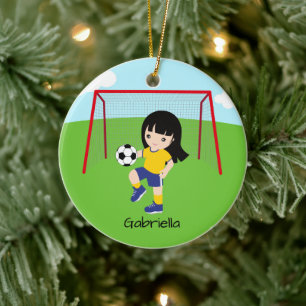 Persoonlijke Kerstman voor Donkerharige Voetbalste Keramisch Ornament