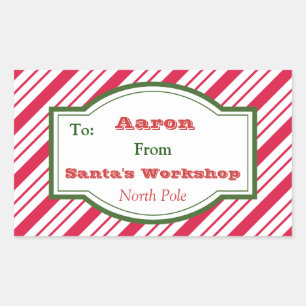 Persoonlijke kerstman werkplaats cadeautag sticker