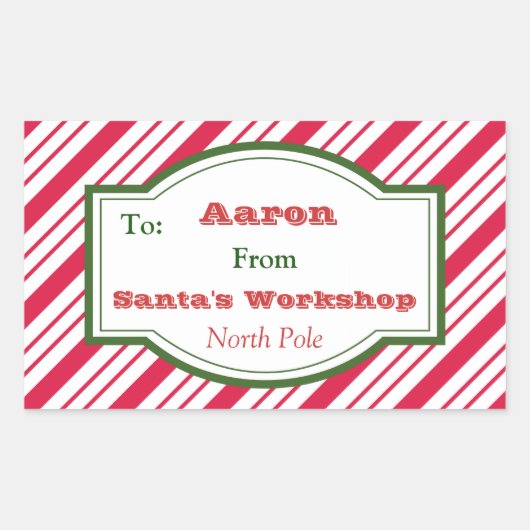 Persoonlijke kerstman werkplaats cadeautag sticker (Voorkant)