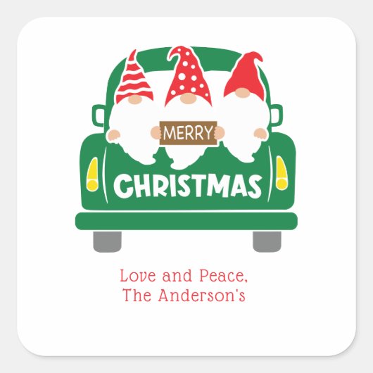 Persoonlijke kerstmannen in Truck Holiday Vierkante Sticker (Voorkant)