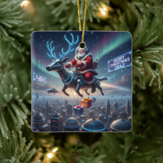 Persoonlijke Kerstman's High-Tech Bezorgingsdrone Keramisch Ornament