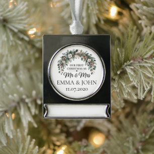 Persoonlijke Kerstmis Als Meneer & Mevrouw 2025 Verzilverd Banner Ornament