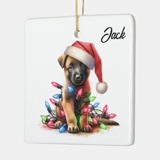 Persoonlijke Kerstmis Belgische Malinois Puppy Keramisch Ornament (Links)