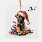 Persoonlijke Kerstmis Belgische Malinois Puppy Keramisch Ornament (Voorkant)
