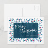 Persoonlijke Kerstmis Blauwe Waterverf Bloemen Feestdagenkaart (Voorkant / Achterkant)