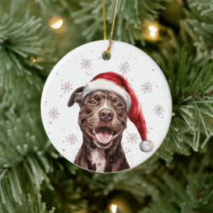 Persoonlijke Kerstmis Bruine Pitbull Hond Keramisch Ornament