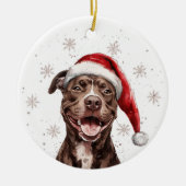 Persoonlijke Kerstmis Bruine Pitbull Hond Keramisch Ornament (Voorkant)