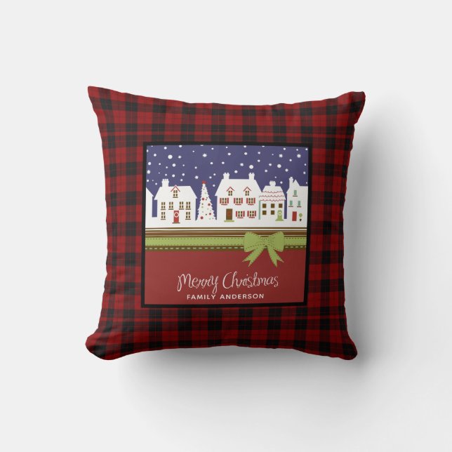 Persoonlijke Kerstmis Buffalo Plaid Home Sweet Kussen (Voorkant)