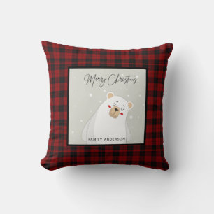 Persoonlijke Kerstmis Buffalo Plaid IJsbeer Kussen