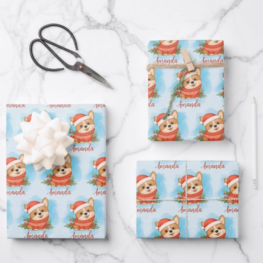 Persoonlijke Kerstmis Corgi Inpakpapier Vel (Voorkant)